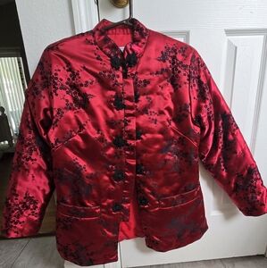 Elegant Red Floral Women's Jacket